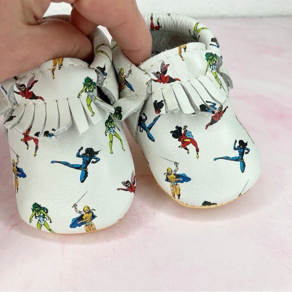 Freshly Picked baby shoes Women of Marvel white & gold leather moccasin 1 infant